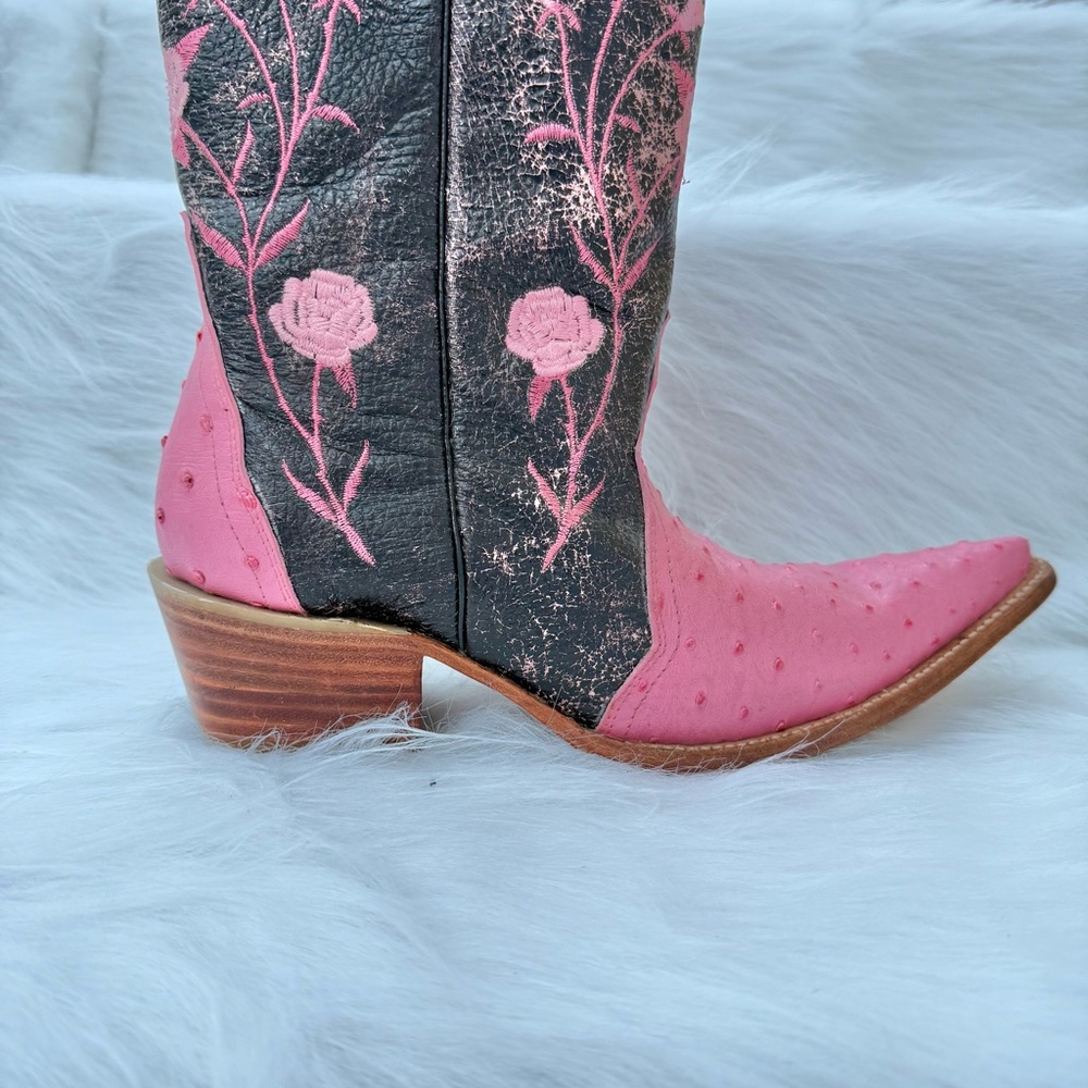 White Diamond Ostrich Pink Floral Western Boots Size 9.5 Runs small, fits 8.5/9 - Picture 4 of 11